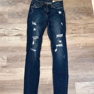 Dark Blue Distressed Skinny Jeans